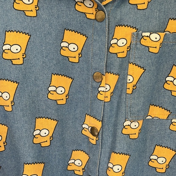 Bart Simpson Blue chambray button down shirt.  Size S/M - Picture 2 of 4